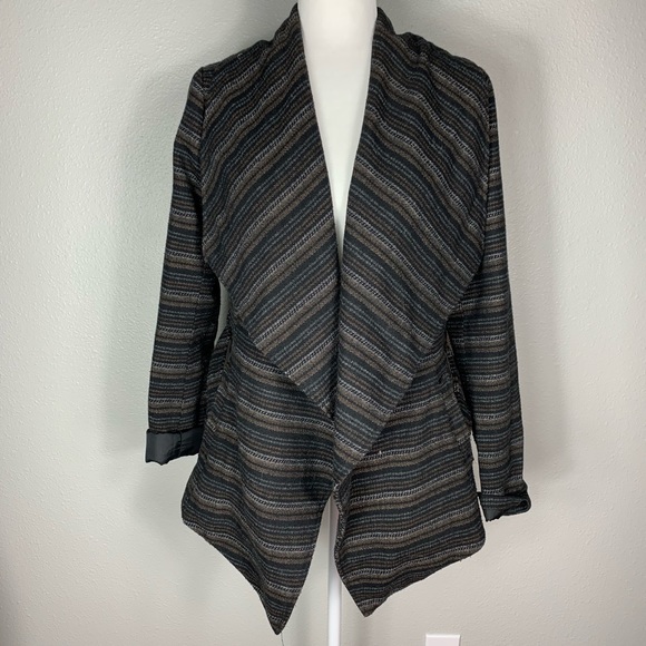 JACK BB Dakota Woven Stripe Belted Wrap Coat - Picture 2 of 6